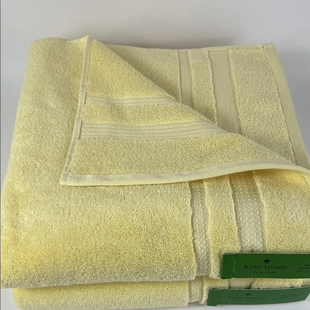 Kate Spade Soft Yellow Bath Towels Plush 100% Cotton Zero Twist Set of 2 NEW